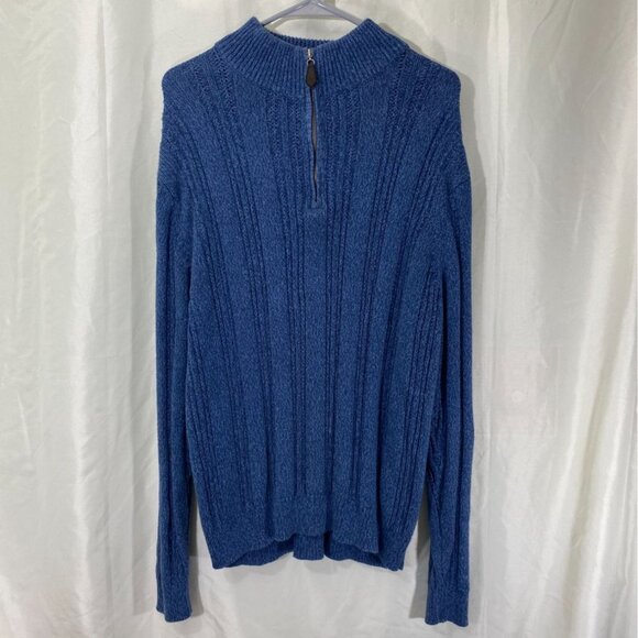 Tasso Elba Blue Cable Knit 1/4 Zip Sweater M 100% Cotton FLAWS - Picture 6 of 6